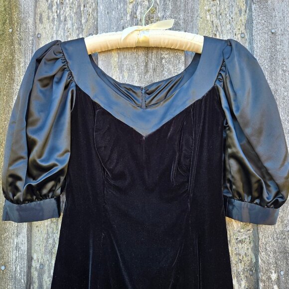 Vintage 80s Party Prom Bubble Dress With Bow Womens Size S Black Velvet Satin - Picture 4 of 10